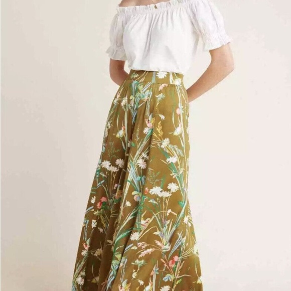 Anthropologie MAEVE Shiloh Knit Wide Leg Green Floral Pants Size Small - Picture 4 of 8